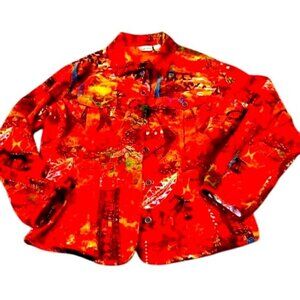 Chicos Size 2 Vibrant Tribal Print Jacket Cotton/Spandex Womens